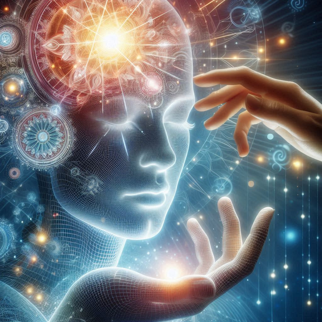 Les mains d'une personne envoyant de l'energie sur un visage